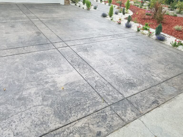 Custom stamped concrete patio and landscaping project by Alexander & Sons in Campbell, South Bay area.